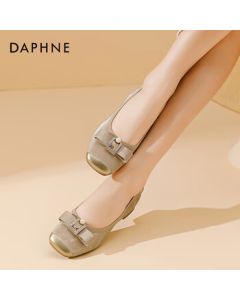 Daphne Women's Slip-On Square-Toe Bow Knot Chunky Heel Shoes for Spring 2025 - Beige, Size 39