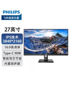 PHILIPS 27-inch Monitor 4K Low Blue Light IPS Type-C 90W Audio Swivel & Height Adjustable Smart Dual-Chip Computer Office Monitor 279P1/93