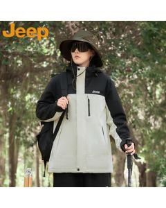 JEEP Men's Jacket, Autumn/Winter Casual Couple's Hiking Windbreaker 3-in-1 Waterproof Coat, Men's Ivory White XL