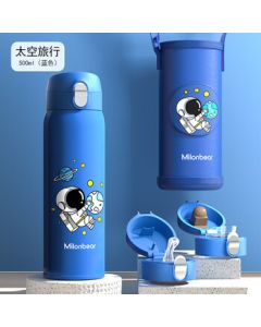 Milun Bear Kids Insulated Cup - 316 Food-Grade Stainless Steel Vacuum Thermos with Straw and Sip Lid, Dual-Use School Water Bottle for Boys