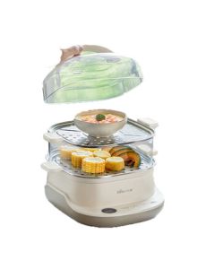 Bear Electric Steamer, Egg Steamer, Multi-functional Home Steamer for Breakfast Buns, Electric Heating Pot with Pre-set Timer, Stainless Steel Steaming Tray DZG-C60T7, Beige