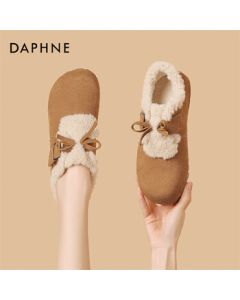 Daphne Women's Birkenstock Shoes Fleece-Lined Warm Slip-On Retro Versatile Fuzzy Winter Shoes 4024607159 Camel 39