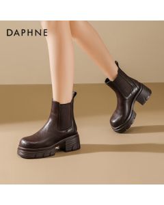 Daphne Platform Martin Boots for Women 2025 British Style Chelsea Boots Ankle Boots Black Brown 35