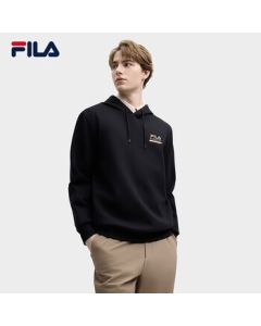 FILA Official Men's Hooded Sweatshirt 2025 Spring New Casual Comfort Knit Long Sleeve Top Black 185/104A/XXL