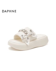 Daphne Thick-Soled Slippers for Women, Summer New French Style Bow 4024303371 Beige 36