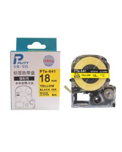 PUTY PTe-641 Label Printer Ribbon, Compatible with Epson and King Jim Label Machines, 18mm Yellow Background with Black Text Label Tape