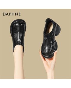 Daphne Platform Slip-On Loafers Women's Shoes New British Style Leather Shoes 4025404278 Black 35