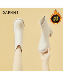 Daphne Women's Ankle Boots New French Heel Slim Boots Versatile Martin Boots Beige Faux Fur Lined Size 36