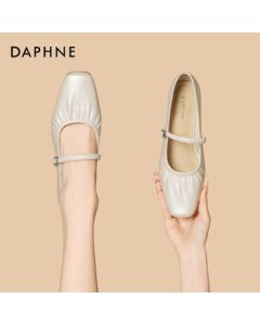 Daphne Mary Jane Shoes Women's Summer French Comfortable Mid Heel Chunky Heel Low Cut Single Shoes 4025404009 Beige 36