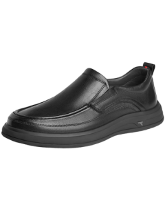 Belle Slip-On Casual Leather Shoes for Men, Spring Calfskin Business Shoes with Cushioning A1010AM3, Black, Size 42