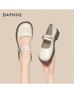 Daphne French Flat Mary Jane Shoes Women's Spring New High Heel Pumps Leather Shoes 4025101174 Beige 37
