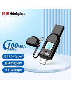 Lenovo Dual-Interface Fingerprint Encrypted Flash Drive, Portable Metal USB 3.0 Memory Stick with Anti-Leakage Design for Computers (Black) [Fingerprint Encryption/32GB Storage] TFU301