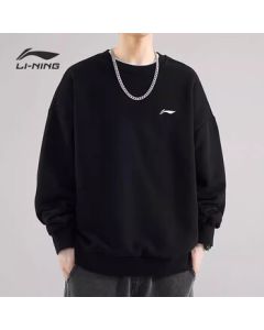 LI-NING Men's Versatile Sporty Hoodie Comfortable Pullover Round Neck Long Sleeve Casual Athletic Sweatshirt for Men