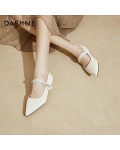 Daphne Low-Heel Mary Jane Flats for Women - French Style Versatile Casual Shoes, Round Toe Slip-On Pumps, Beige, Size 37