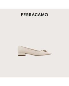 Ferragamo Women's White Logo Mid-Heel Shoes 0775262_1D _ 75 Gift for Girlfriend