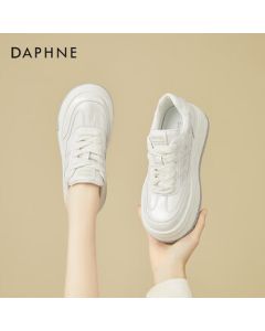 DAPHNE Women's Platform White Sneakers with Fashionable Two-Tone Design, Soft-Soled Versatile Casual Lightweight Sports Shoes in Pearl White Size 39
