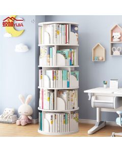 Yiga Rotating Bookshelf 360-Degree Floor Standing Creative Student Bookcase Multi-Layer Storage Shelf White 5-Tier