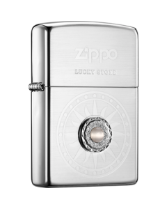 ZIPPO Lighter Lucky Stone - White Brushed Silver Plated Windproof Kerosene Lighter Birthday Gift for Boyfriend (Lighter Only)