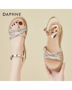 DAPHNE Thick Sole High Heel Sandals for Women, Fashionable and Comfortable Wedge Flat Platform Shoes 4622303003, Gold, 38