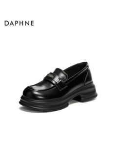 Daphne Loafer Shoes Thick Sole New Black Spring Flats Height-Increasing British Slip-On Versatile Leather Shoes Black 40