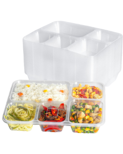 Temeiju Disposable Lunch Box with Compartments, Food-Grade 5-Compartment Takeout Container 1500 Type * 150 Set, Transparent