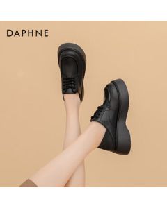 Daphne Loafers Women's New British Style Leather Shoes Black Platform Flats Women's Shoes Black 38