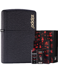 ZIPPO Lighter - Windproof Black Crackle with Classic Logo, Birthday Gift for Boyfriend (Includes Fuel Set)