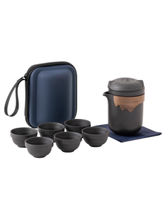Zhai Qing Song Portable Purple Clay Tea Set, Travel Tea Brewing Kit with Tea-Water Separation, One Pot Six Cups Kung Fu Quick Cup