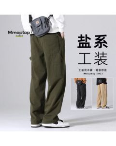 MMOPTOP Japanese-style Work Pants Men's Autumn Winter Loose Pure Cotton Retro Straight-leg Casual Pants 8335 Army Green 2XL