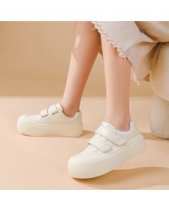 Daphne Platform White Sneakers for Women, 2025 Spring Chunky Round-Toe Elevator Shoes with Hook-and-Loop Closure, Casual Shoes - Off-White, Size 35