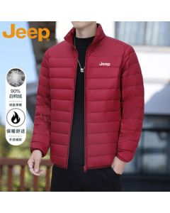 JEEP Men's Down Jacket for Autumn and Winter, Outdoor Sports Stand Collar Warm White Duck Down Coat - Burgundy, 4XL