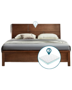 Lin's Home Original Lin's Wood Solid Wood Bed New Chinese-Style Double Bed LS303 Bed + Bedside Cabinet*1 + Mattress, 1.8×2m