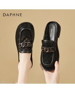 Daphne Women's Slippers - Sheepskin Mesh Peep-Toe Half Slippers, Lazy Shoes for Outdoor Wear 4023303179, Black, Size 34