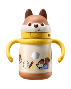 babycare Kids Insulated Cup with Straw - Squirrel Design Stainless Steel Water Bottle for Babies 1-3 Years Old, 300ml for School