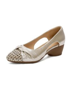 Daphne Women's Sandals Summer New Woven Hollow Breathable Low-Cut Flats 4025101826 Champagne 35