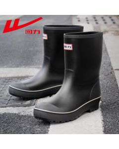 Warrior Mid-Calf Rain Boots for Men, Anti-Slip Waterproof PVC Shoes, Fishing Chef Shoes S89, Black, Size 40