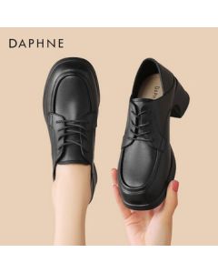 Daphne Women's Retro High-Heel Lace-Up Loafers Two-Way Wear Chunky Heel Shoes 4024404130 Black 38