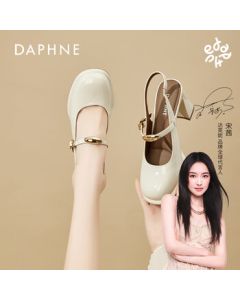 Daphne Women's High Heel Shoes Spring Mid-Heel Chunky Heel Retro Mary Jane Pumps in Beige Size 36