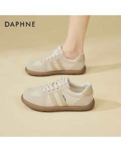 Daphne Women's Flat German Training Shoes, Lightweight Versatile Casual Sneakers, Retro Comfortable Soft-Soled Shoes, Beige, Size 35
