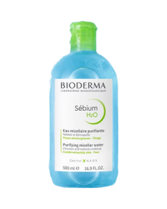 BIODERMA Sebium H2O Micellar Water 500ml - Oil-Control Makeup Remover for Oily Skin, No Rinse Needed, Removes Sunscreen