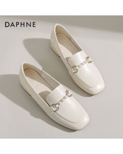 Daphne Women's Flats Spring Fairy Style French Leather Shoes Mary Jane Pumps Light Beige 39