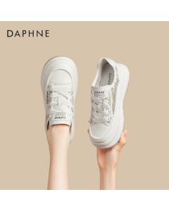 Daphne Women's Casual Shoes Lace Breathable Mesh Sneakers Thick Sole Classic White Shoes 4024101600 Beige 37