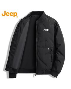 JEEP Men's Winter Short Down Jacket Casual Baseball Collar Coat Trendy Warm Men's Clothing Black 3XL