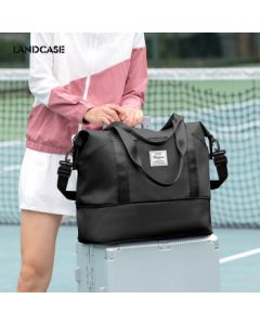 Landcase Women's Travel Bag Sports Gym Swimming Backpack Expandable Short Trip Luggage Bag 5102 Black