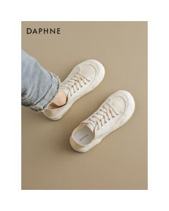 DAPHNE Slip-On Canvas Shoes for Women 2024 Summer Breathable White Sneakers Platform White Shoes Beige Size 36