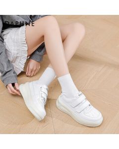 Daphne Hook-and-Loop Platform White Sneakers for Women, 2025 Spring New Casual Shoes, Elevator Flat Shoes, Beige, Size 37