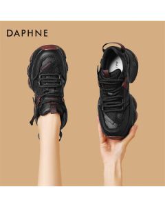Daphne Dad Shoes Women's Breathable Spring New Thick-Soled Height-Increasing Versatile Casual Sneakers 4024404529 Black Red 34