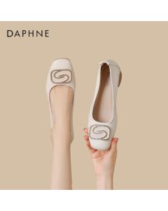 Daphne Women's Round-Toe Chunky Heel Slip-On Commuter High Heels Versatile Casual Shoes 4024404014 Beige 37