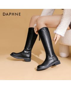 Daphne V-Cut Knee-High Boots for Women, Autumn and Winter Fashion Slimming Versatile Riding Boots, Black, Size 37