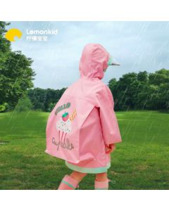 lemonkid Kids Raincoat for Boys and Girls, School Rain Poncho with Backpack Space, Pink Cake L